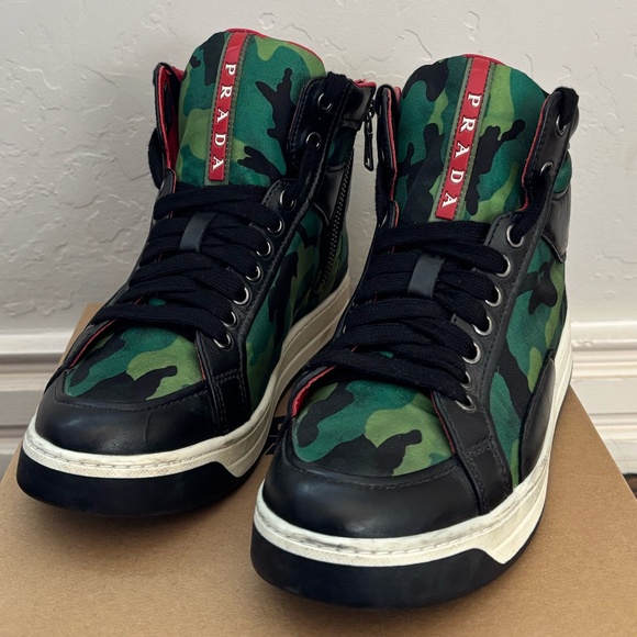 Prada Green Camouflage Printed High Top Sneakers - Picture 1 of 11